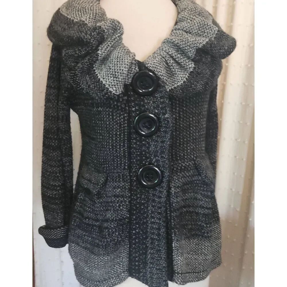 O Multiples sweater cardigan with ruffled collar and large buttons